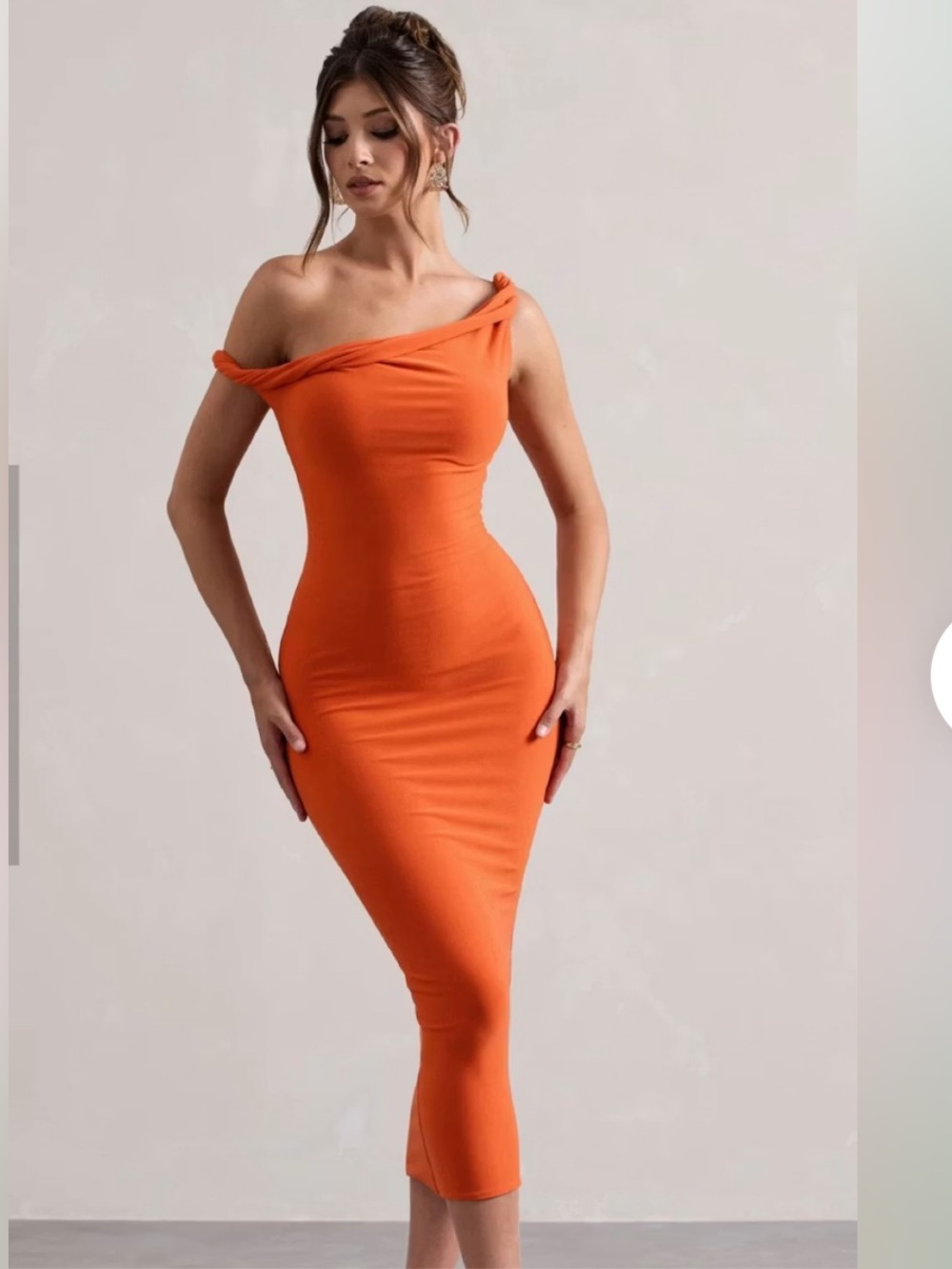 Club L London Orange Asymmetric Twist Bodycon Midi Dress NWT Size 6